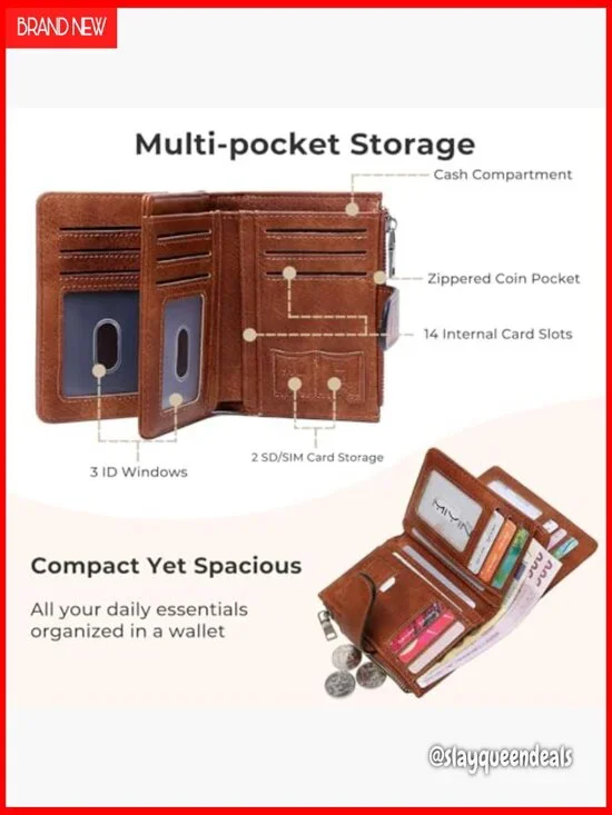 Small Leather Wallet RFID Blocking with Photo ID Card Holder Zipper Coin Purse - Picture 2 of 6